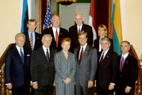 Left: the President Arnold Rüütel, the President of Lithuania Valdas Adamkus, the President of Latvia Vaira Vike Freiberga