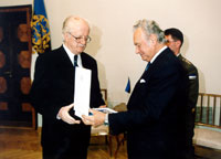 In recognition of Béla Jávorszky's services, President Rüütel conferred on him the I Class Order of the Cross of Terra Mariana